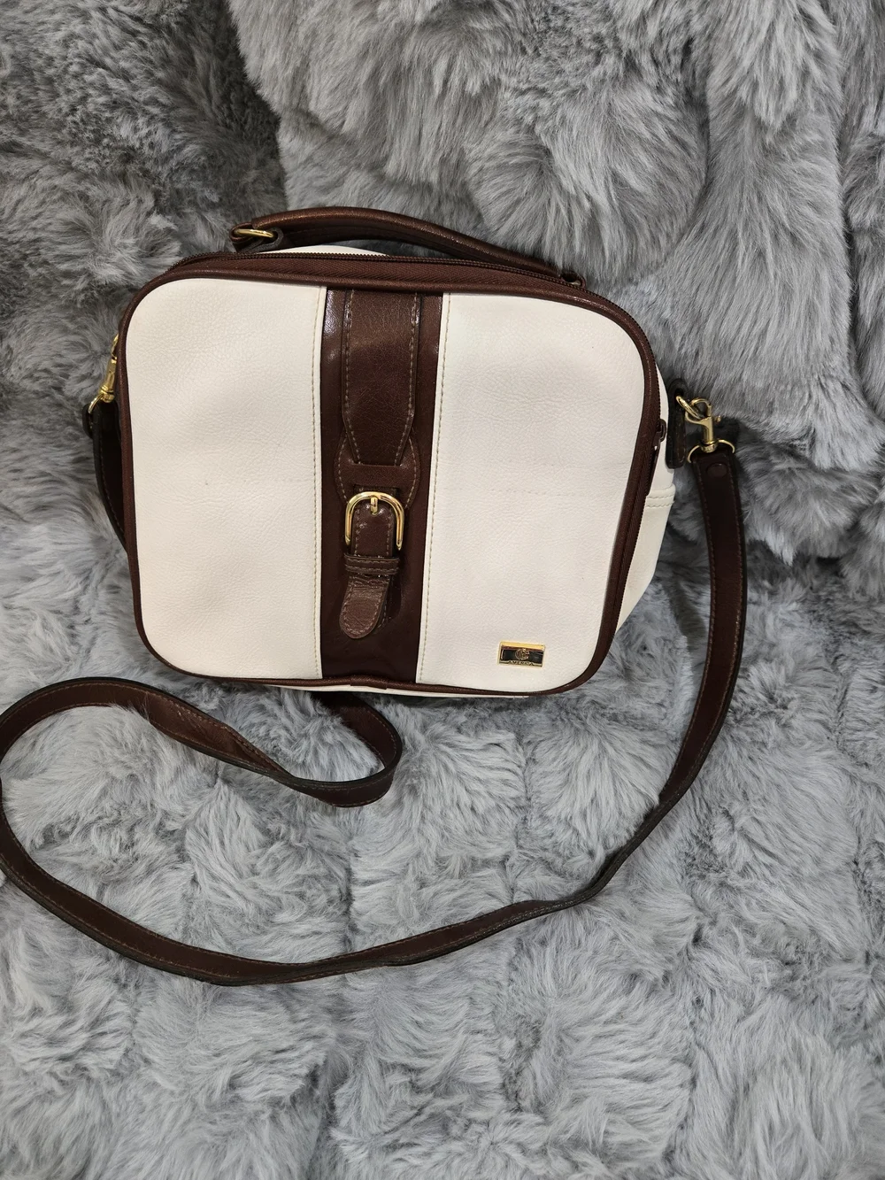White and Brown Crossbody Bag - Classic Leather Trim